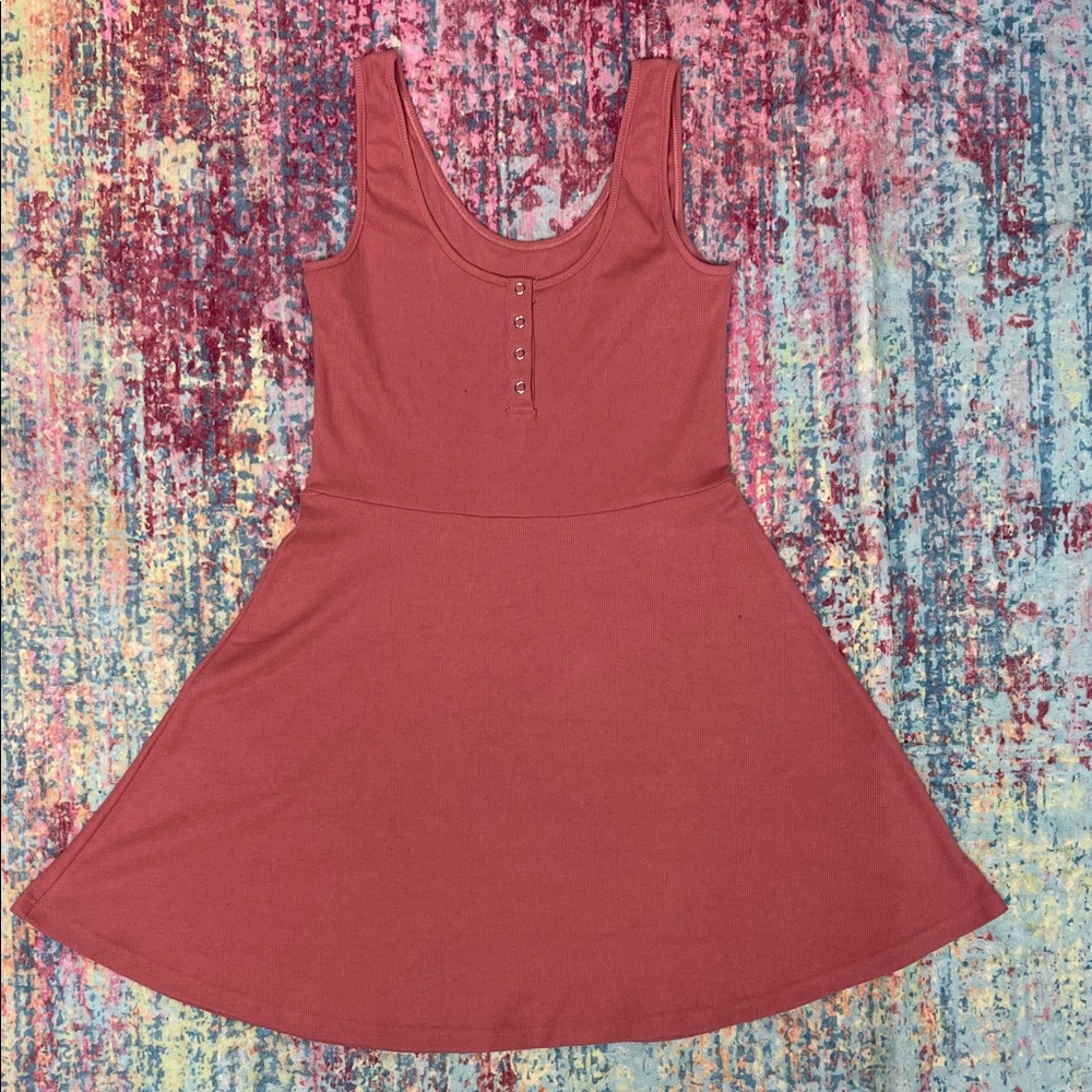 Sleeveless Henley Fit-and-Flare Dress in Mauve Pink